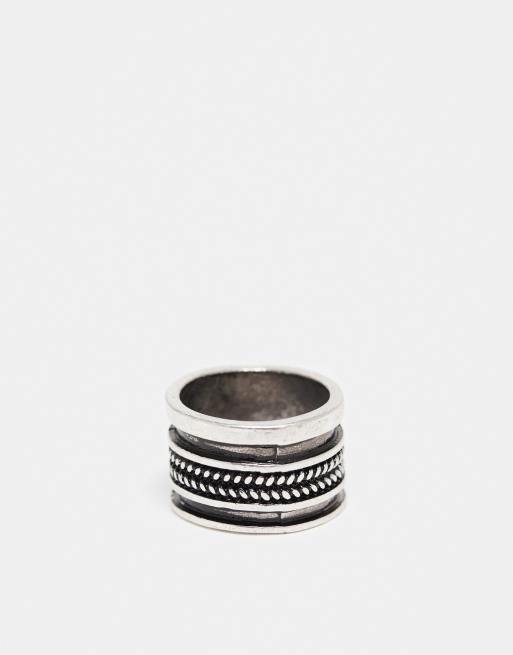 ASOS DESIGN - Anello spesso color argento brunito