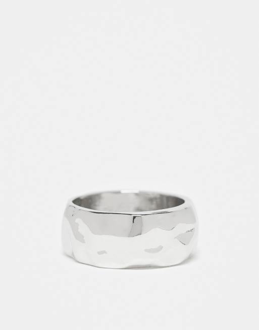 ASOS DESIGN - Anello spesso color argento effetto fuso