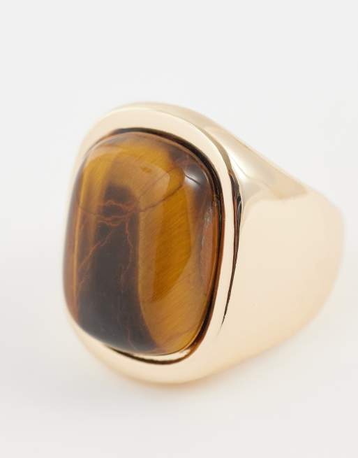 ASOS DESIGN - Anello spesso color oro con pietra occhio di tigre, 3 di 3