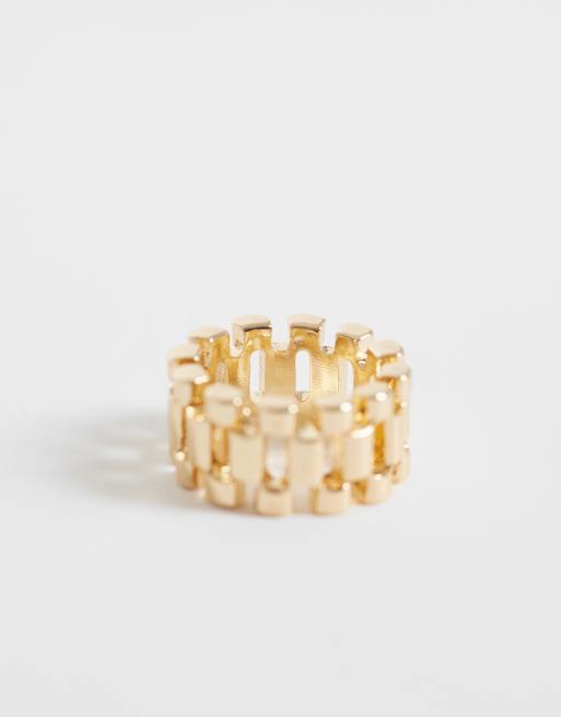 ASOS DESIGN - Anello spesso dorato con design a cinturino d'orologio, 3 di 3