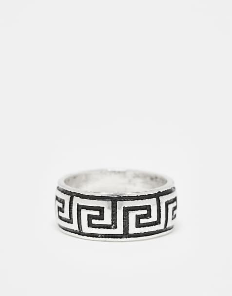 ASOS DESIGN - Anello spesso tonalità argento brunito con motivo d'onda greca - view 1