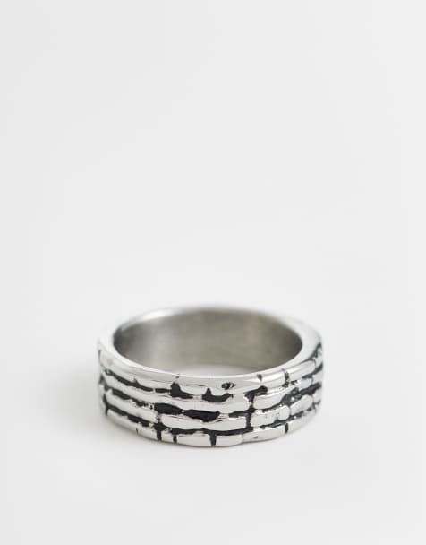 ASOS DESIGN - Anello zigrinato in acciaio inossidabile resistente all'acqua color argento antico - view 1