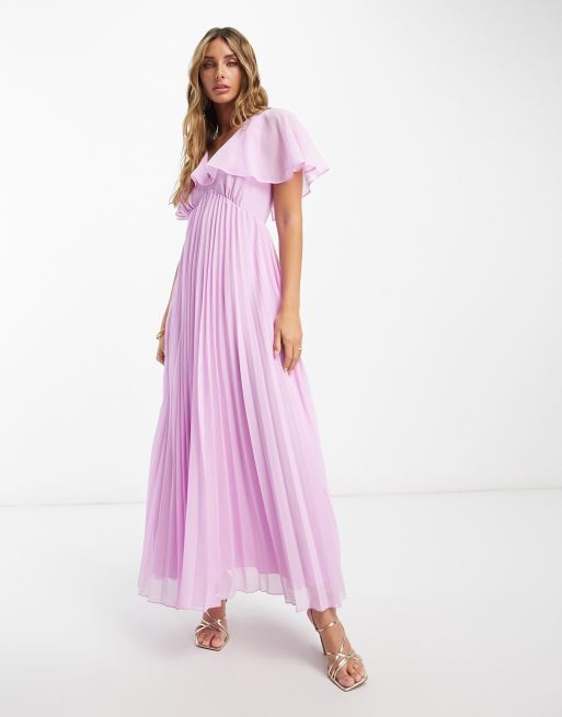 ASOS DESIGN angel cape sleeve pleated hem maxi dress in pale pink, 4 of 4