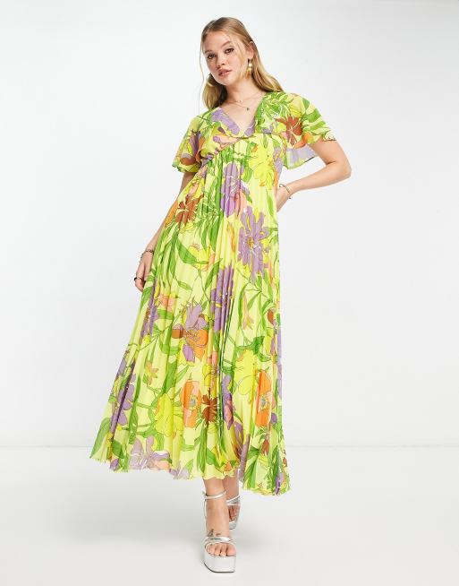 Asos yellow best sale pleated dress