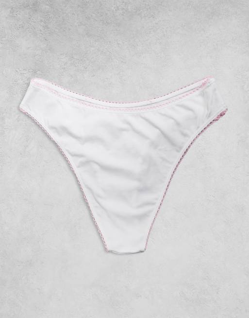 ASOS DESIGN - Angel - Confezione da 3 brasiliane rosa a righe e in pizzo con finiture con rose, 2 di 3