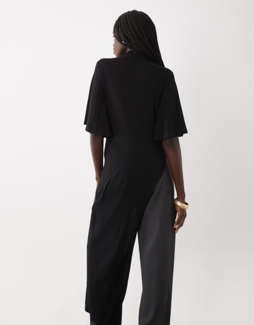 ASOS DESIGN angel half sleeve grown on neck top with side split in black, 4 of 4
