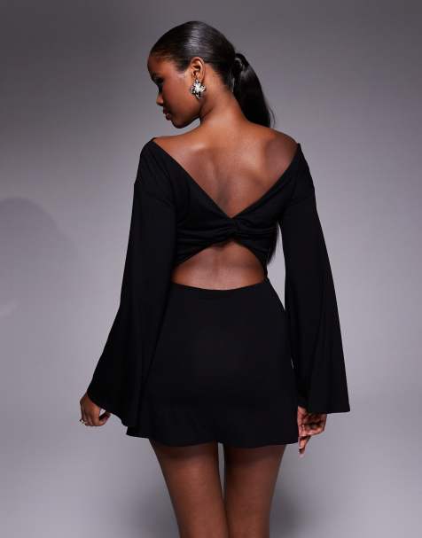 strapless open back dress A Line Black Halter Birthday Outfit Short Evening Dress Cocktail Dress –  formalgowns main image 0