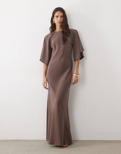 ASOS DESIGN angel sleeve maxi dress in brown - view 1
