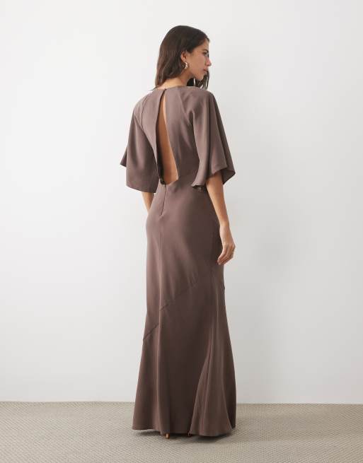 ASOS DESIGN angel sleeve maxi dress in brown, 2 of 4