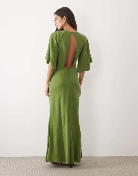 ASOS DESIGN angel sleeve maxi dress in green - view 1