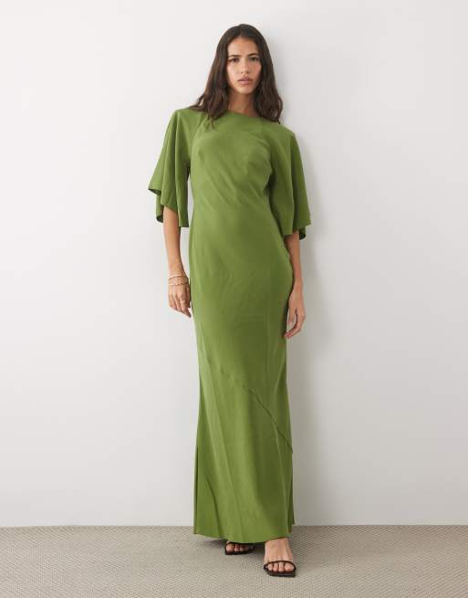 ASOS DESIGN angel sleeve maxi dress in green, 2 of 4