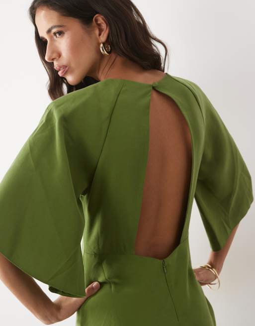 ASOS DESIGN angel sleeve maxi dress in green, 3 of 4
