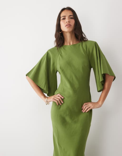ASOS DESIGN angel sleeve maxi dress in green, 4 of 4