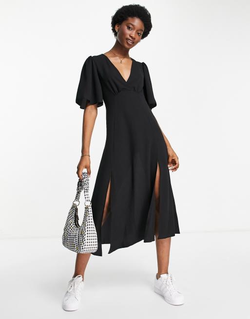 ASOS DESIGN angel sleeve midi dress in black