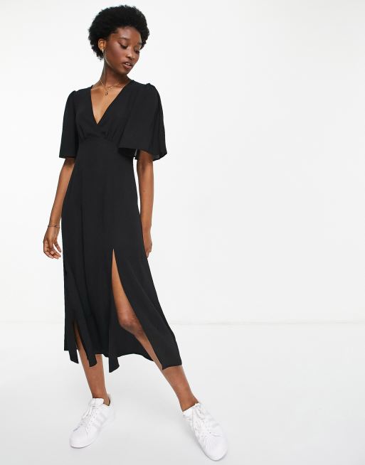 ASOS DESIGN angel sleeve midi dress in black