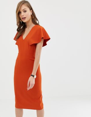 asos design angel sleeve midi pencil dress