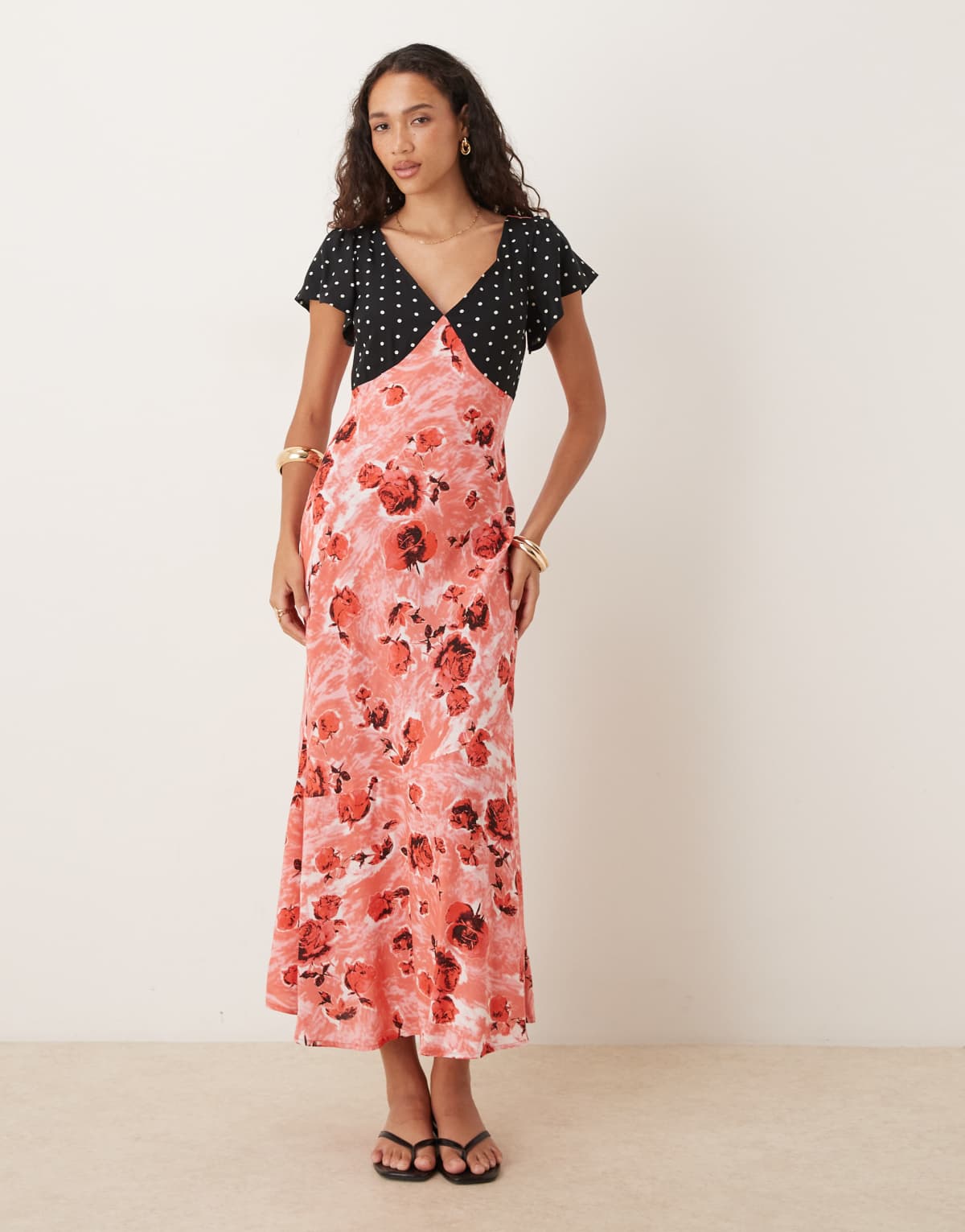ASOS DESIGN angel sleeve midi tea dress in floral print