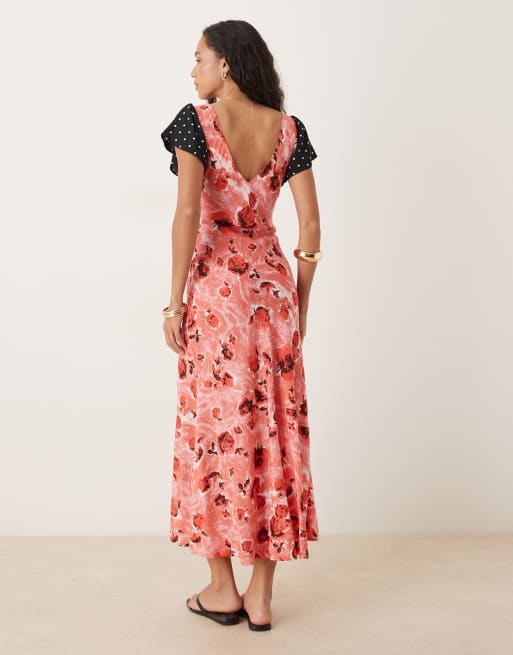 ASOS DESIGN angel sleeve midi tea dress in floral print, 4 of 4