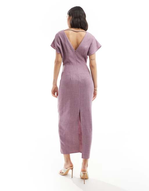 ASOS DESIGN angel sleeve plunge midi dress in lavender, 4 of 4