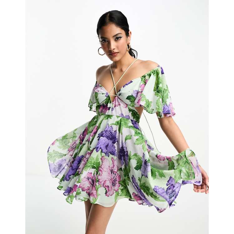 Floral skater 2024 dress with sleeves