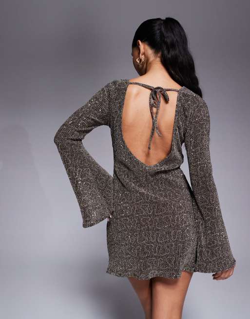 ASOS DESIGN angel sleeve sequin mini dress with low back in