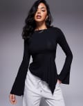 [ASOS DESIGN] ASOS DESIGN angel sleeve top with godet detail in black-Yellow S BLACK