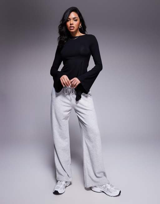 ASOS DESIGN angel sleeve top with flare detail in black