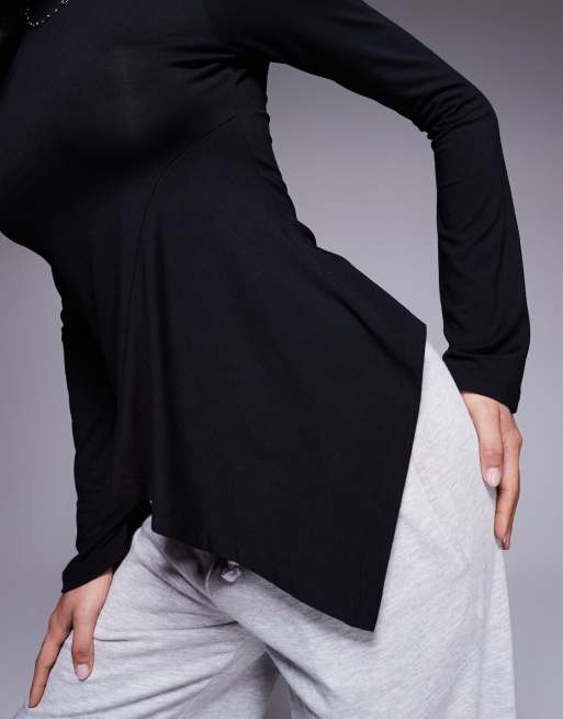 ASOS DESIGN angel sleeve top with flare detail in black