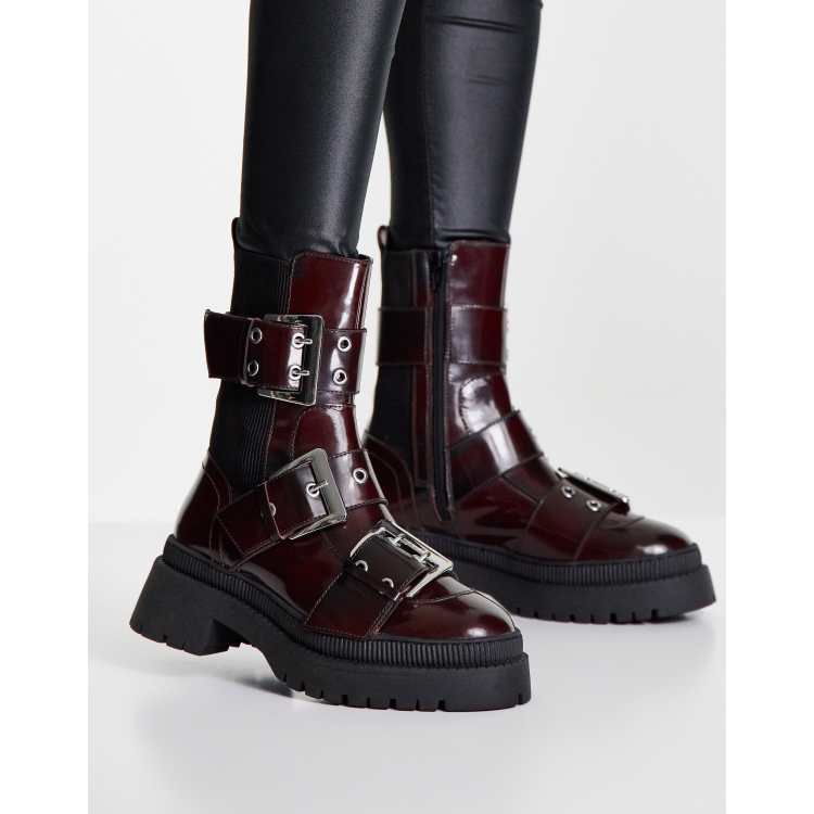 Burgundy store biker boots