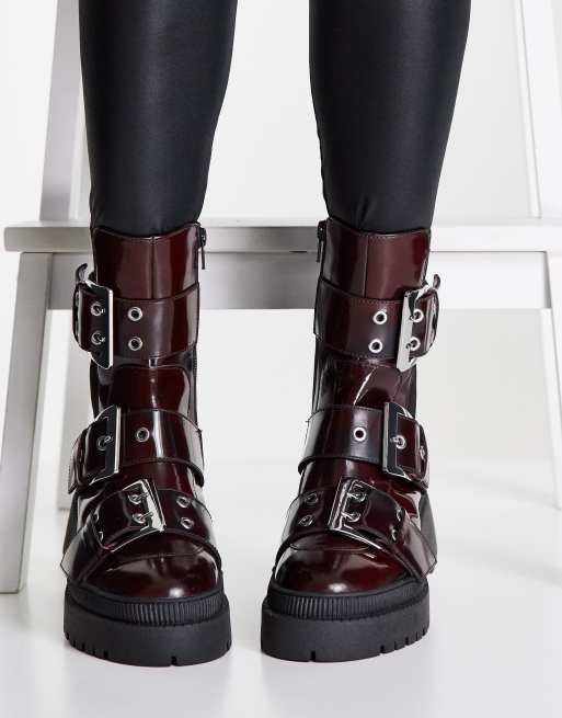 Burgundy biker boots sale