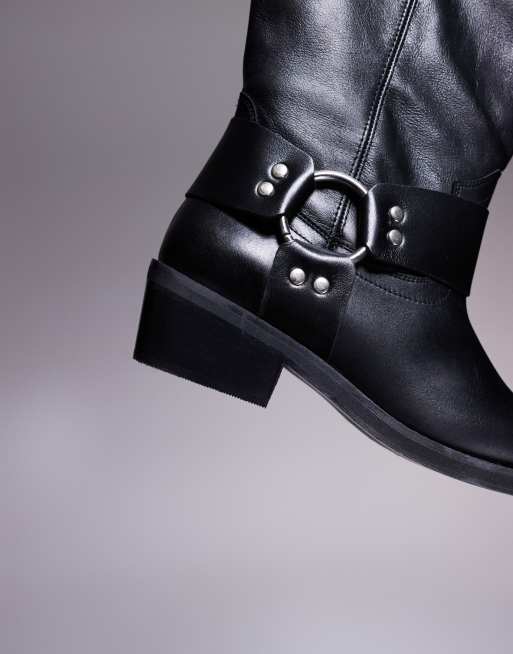 ASOS DESIGN - Angela - Stivali biker premium al ginocchio in pelle neri, 3 di 4