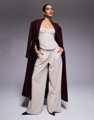 ASOS DESIGN - Angeraute Hose in Cremeweiß mit weitem Bein und Fischgrätmuster, Kombiteil-Neutral