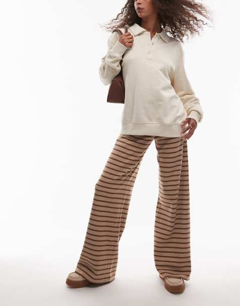 ASOS DESIGN – Angeraute Hose in gestreiftem Braun, Kombiteil - view 1