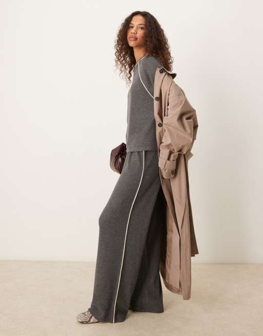 ASOS DESIGN – Angeraute Hose in Grau mit weitem Bein und Paspelierung