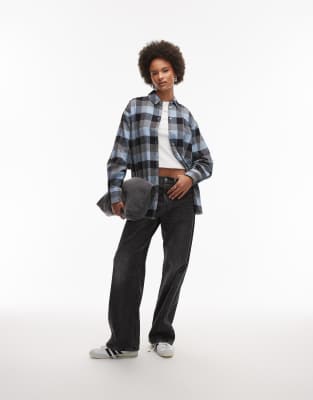 ASOS DESIGN - Angeraute Oversize-Hemdbluse in blau kariert