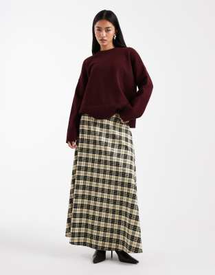 ASOS DESIGN - Angerauter, karierter Maxi-Tellerrock-Bunt