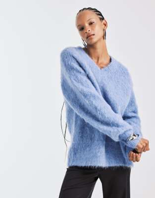 ASOS DESIGN - Angerauter Oversize-Pullover aus Alpaka in Blau