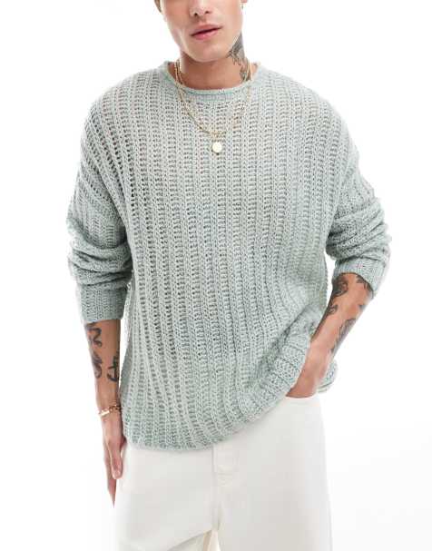 ASOS DESIGN – Angerauter Oversize-Pullover aus weitmaschigem Rippstrick in Grün - view 1