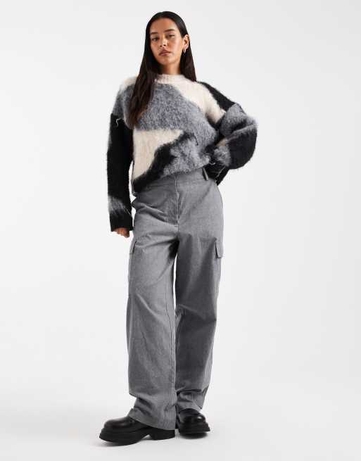 ASOS DESIGN – Angerauter Oversize-Pullover in Schwarz und Weiß mit abstraktem Muster, 2 von 4