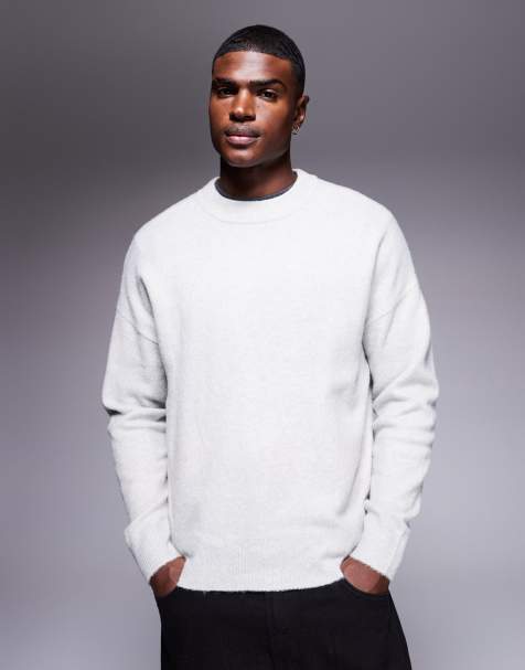 ASOS DESIGN – Angerauter Oversize-Strickpullover in Grau mit Rundhalsausschnitt - view 1