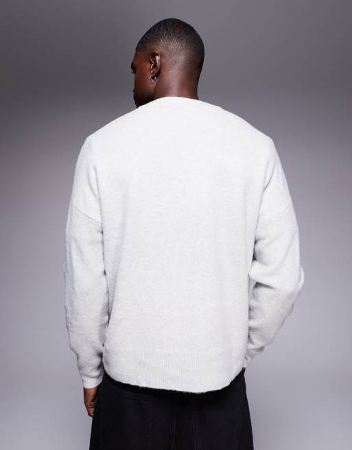 ASOS DESIGN – Angerauter Oversize-Strickpullover in Grau mit Rundhalsausschnitt, 3 von 5