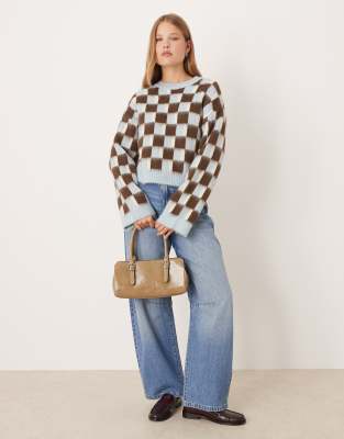 ASOS DESIGN - Angerauter Pullover mit Retro-Muster-Bunt