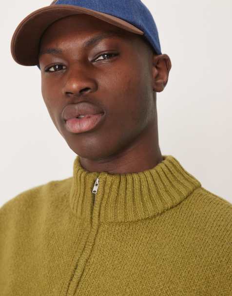 ASOS DESIGN – Angerauter Strickpullover in Khaki mit kurzem Reißverschluss und kastigem Super-Oversize-Schnitt - view 1