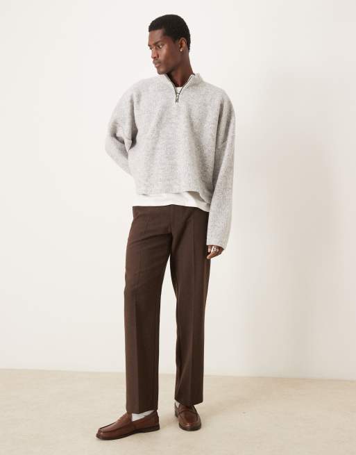 ASOS DESIGN – Angerautes Cropped-Sweatshirt in Grau meliert mit Oversize-Passform, Stehkragen und tief angesetzter Schulter, 4 von 4