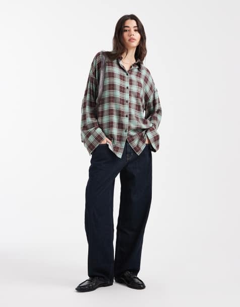 ASOS DESIGN – Angerautes, grün kariertes Oversize-Hemd - view 1