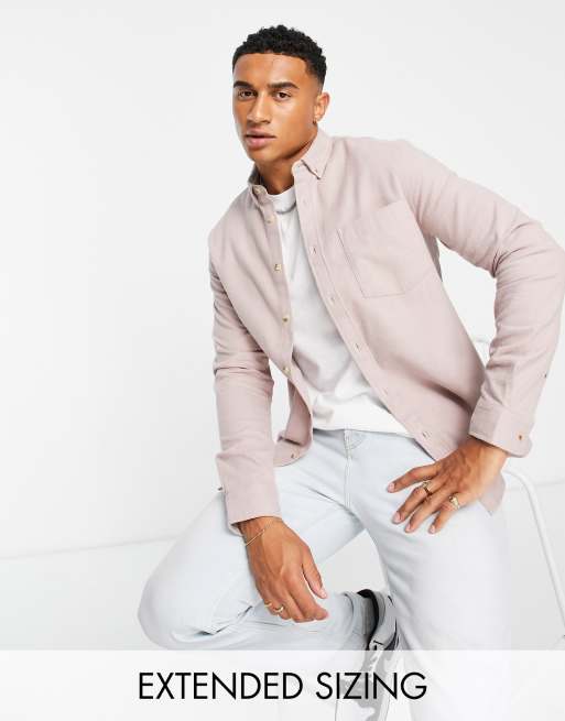 ASOS DESIGN – Angerautes Oxford-Hemd aus Baumwollmix in Zartrosa 