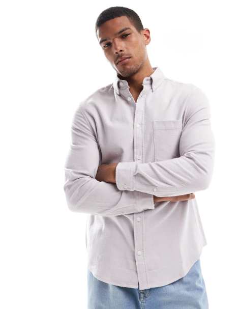 ASOS DESIGN – Angerautes Oxford-Hemd in Lila mit regulärer Passform - view 1