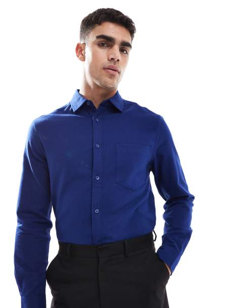 ASOS DESIGN – Angerautes Oxford-Hemd in Marineblau mit regulärer Passform - view 1