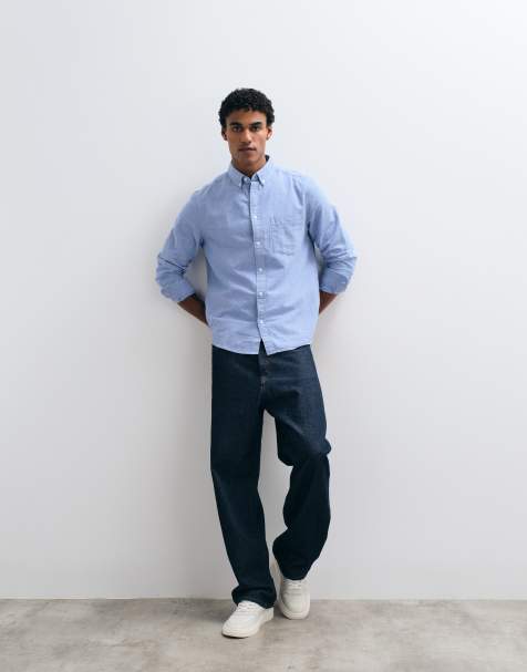 ASOS DESIGN – Angerautes Regular-Fit-Oxford-Hemd in Blau - view 1