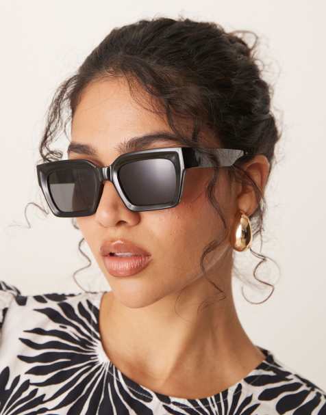 ASOS DESIGN – Angeschrägte, eckige Sonnenbrille in Schwarz - view 1